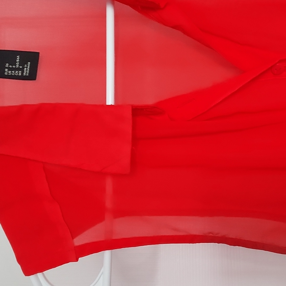 H&M Hot Red Sheer Sleeveless Top - Picture 3 of 5